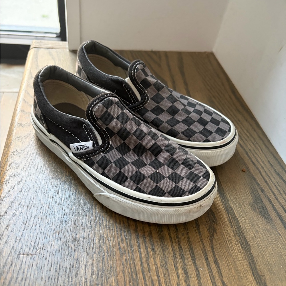 Vans Kids Slip-On Checkerboard Sneakers - Black and Gray